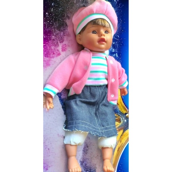 Excite USA Baby Doll Girl W Pink Coat Hat Denim Skirt 16" Soft Body Plastic Face - Picture 5 of 9